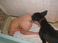 Family sex with a dog in the bathroom